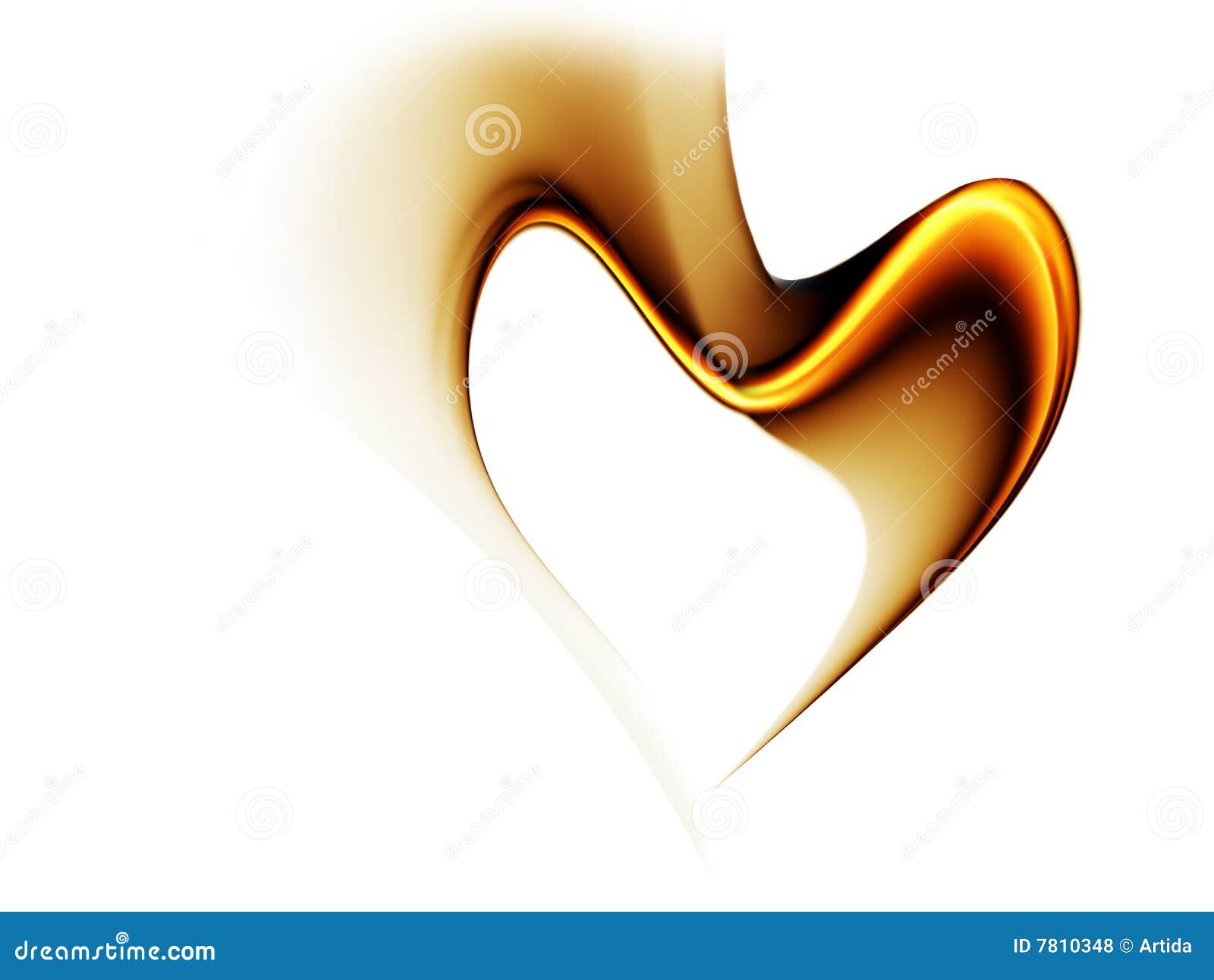 Córrego dourado do amor que dá forma a um coração. Ilustração abstrata da energia de fluxo ondulada dourada que dá forma a um coração