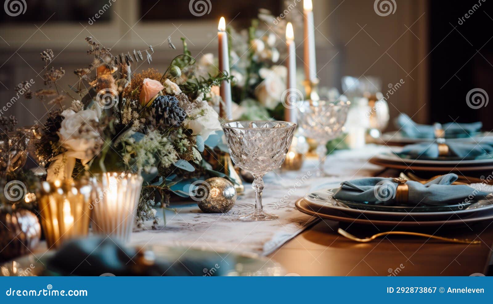 Couvert De Table De Dîner De Noël Avec Les Décorations Saisonnières De Fête  Photo stock - Image du fourchette, plat: 79185304