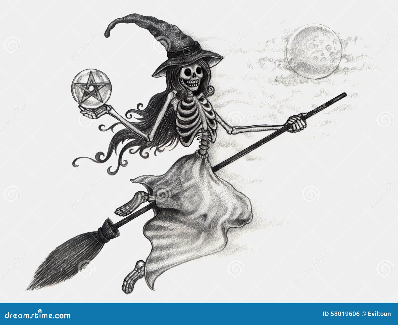 Día De Halloween De La Bruja Del Cráneo Del Arte Stock de ilustración -  Ilustración de anormal, negro: 58019606