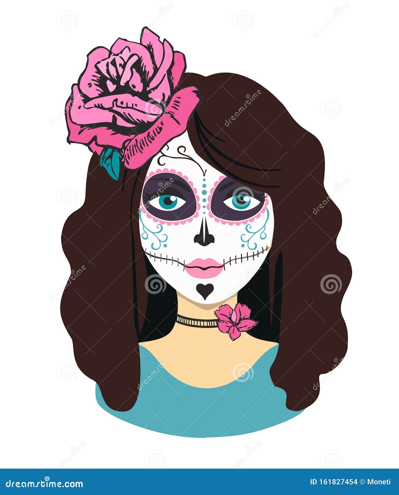 Transición cuenta cinta Día De La Niña Muerta Carácter Femenino Con Maquillaje Mexicano De La  Catrina Ilustración del Vector - Ilustración de plano, hermoso: 161827454