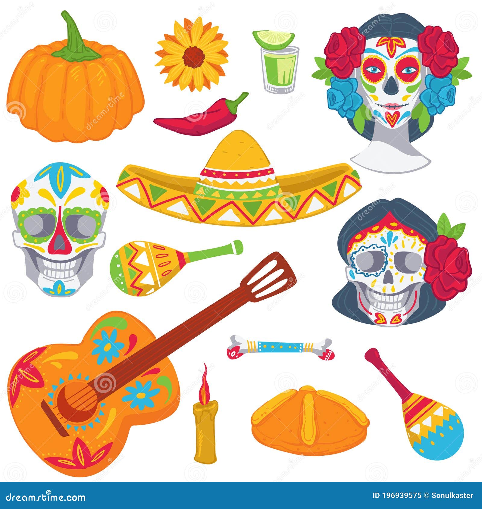 Día De Los Muertos, La Tradición Mexicana Objetos De Vacaciones Ilustración  del Vector - Ilustración de cultura, festival: 196939575