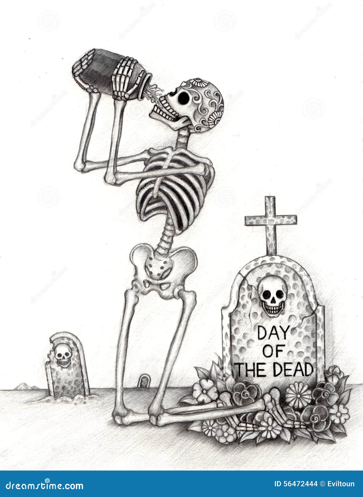Día Del Arte Del Cráneo De Los Muertos Stock de ilustración - Ilustración  de divertido, pista: 56472444