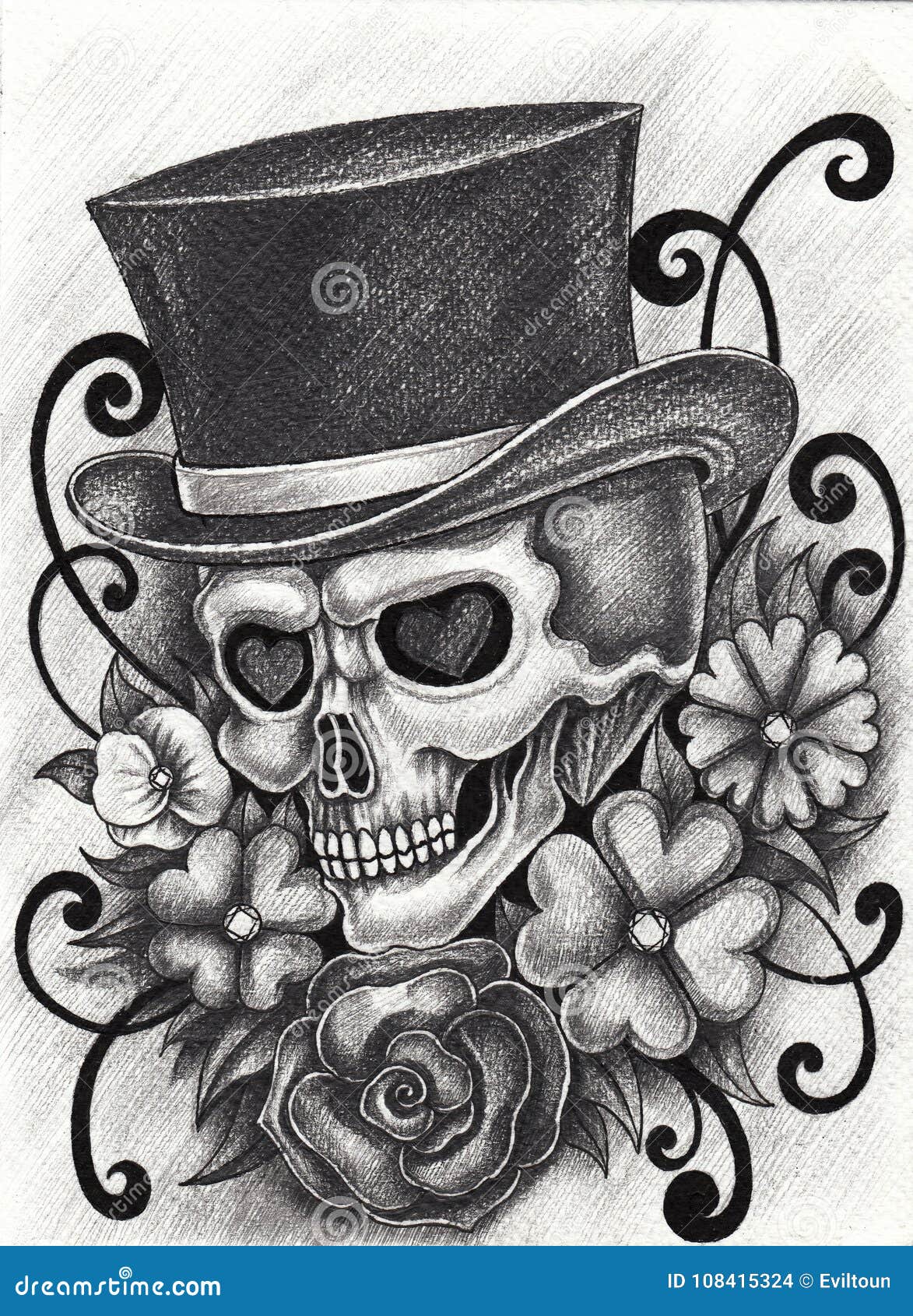 Día Del Cráneo Del Arte De Los Muertos Stock de ilustración - Ilustración  de fantasma, fino: 108415324