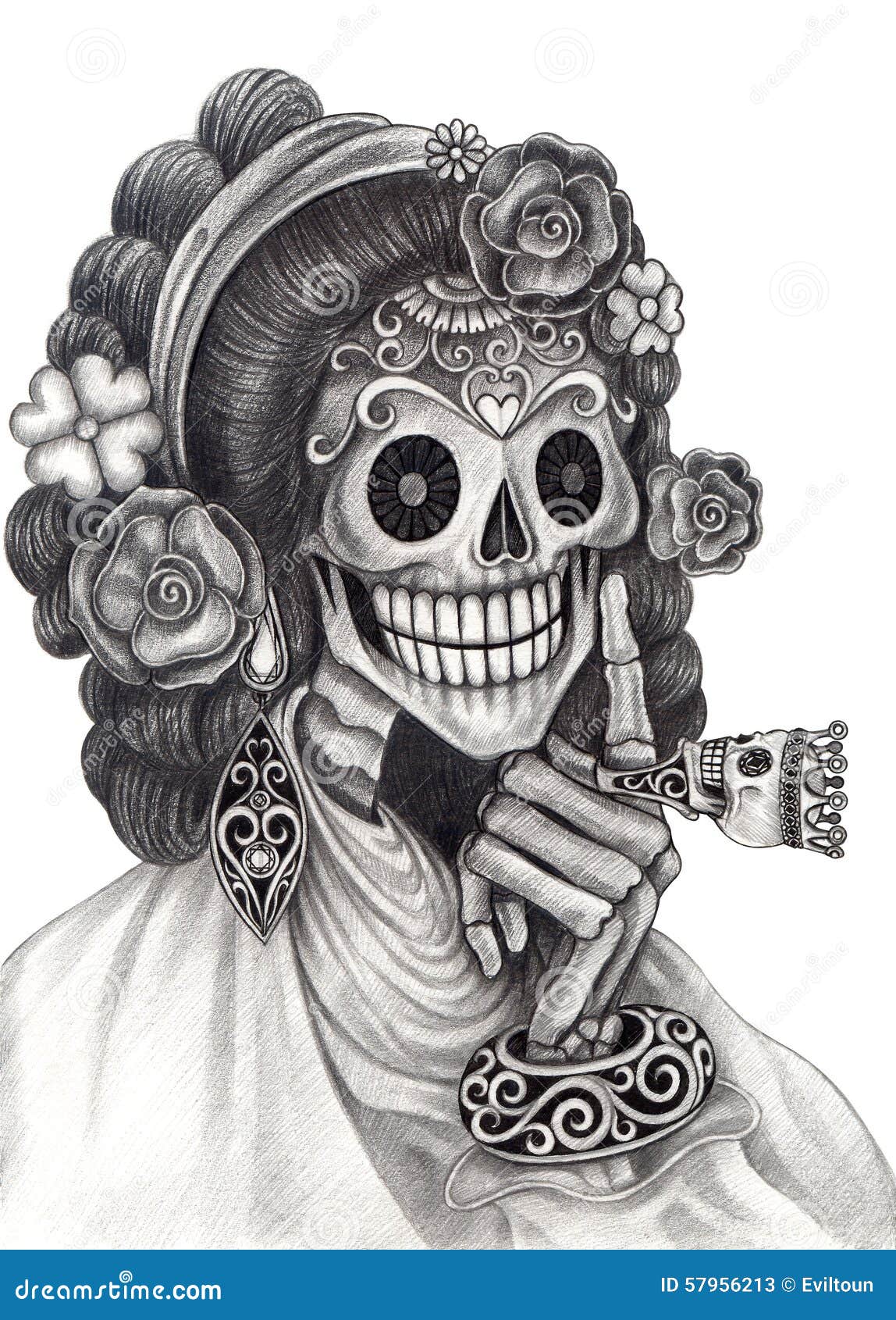 Día Del Modelo De Moda Del Arte Del Cráneo De Los Muertos Stock de  ilustración - Ilustración de historieta, cara: 57956213