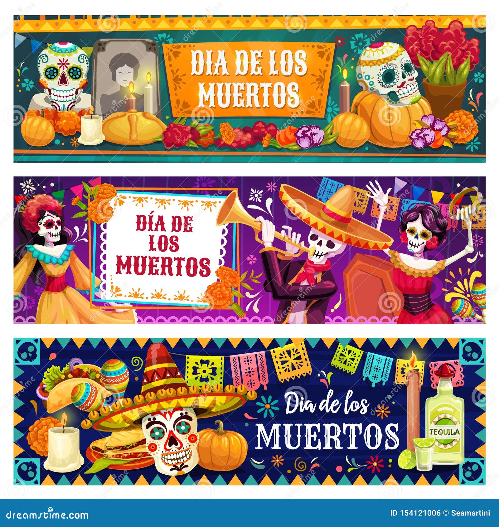Día Mexicano De Altar Muerto, Cráneos Del Azúcar, Esqueletos Ilustración  del Vector - Ilustración de altar, muerte: 154121006