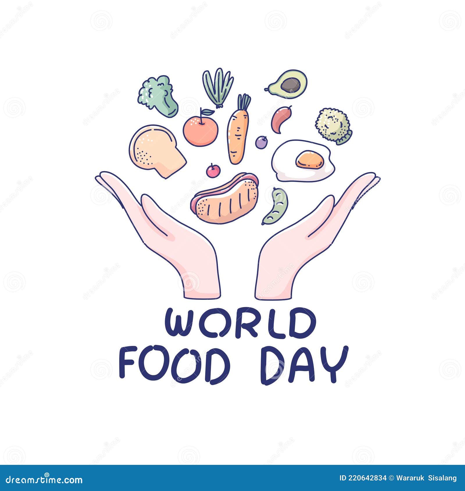 Día Mundial De La Alimentación Diseño De Vector Ilustración del Vector -  Ilustración de dieta, freehand: 220642834