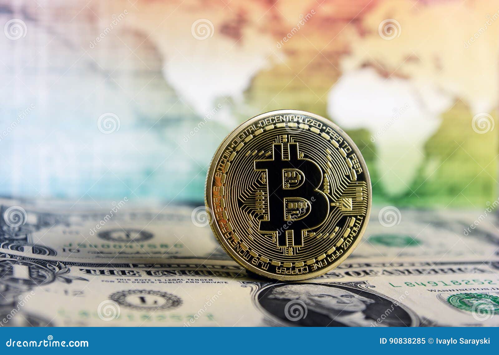 Bitcoin mundo dólar imagen de archivo. Imagen de metal - 90838285