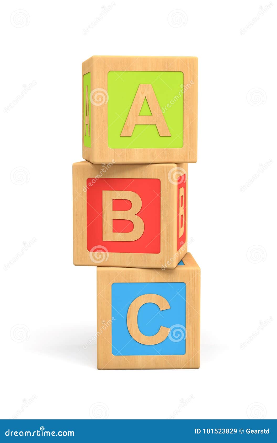 3d三个木玩具立方体翻译与在白色背景隔绝的abc字法的库存例证 插画包括有照亮 例证