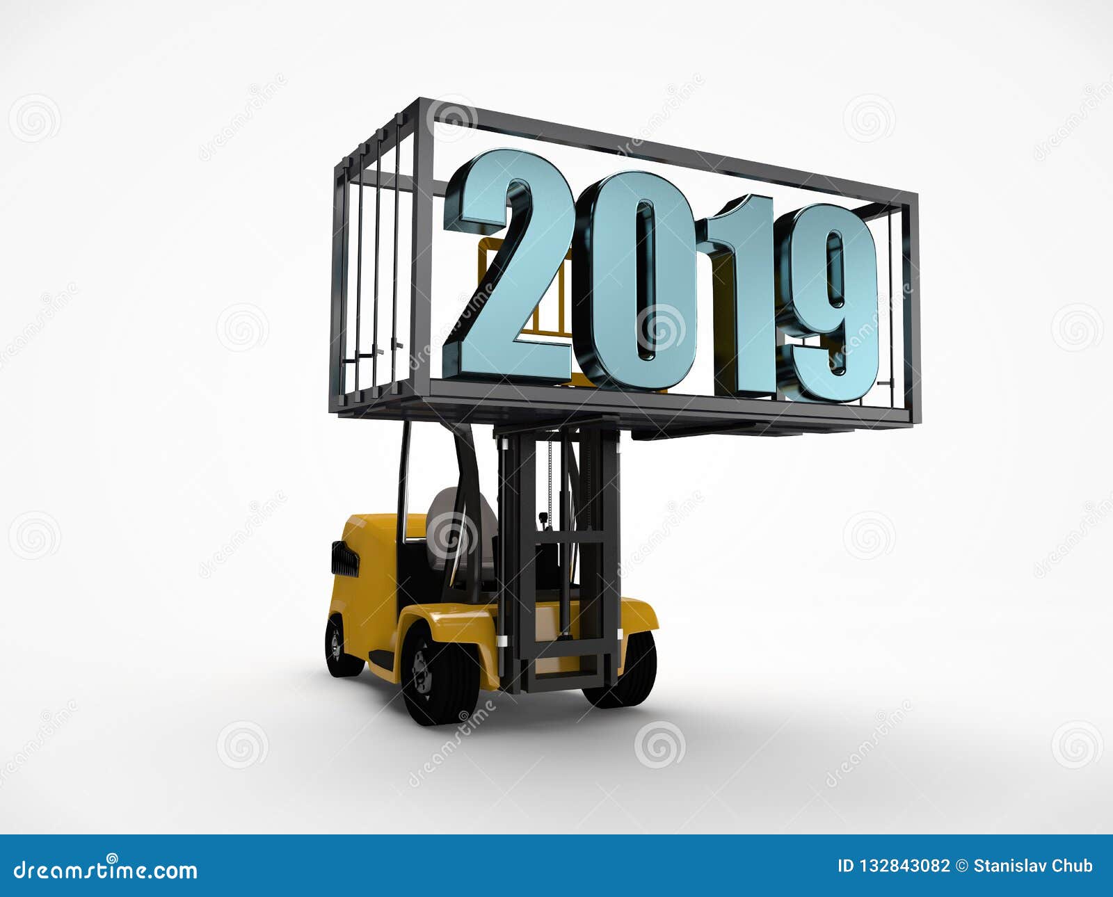 3d举一个容器与一个新年19日期铲车的例证日历的想法 运输未来库存例证 插画包括有行业 远期