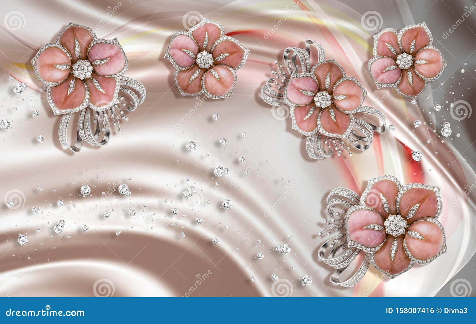 3d壁纸纹理 桃色丝上的珠宝花库存照片 图片包括有