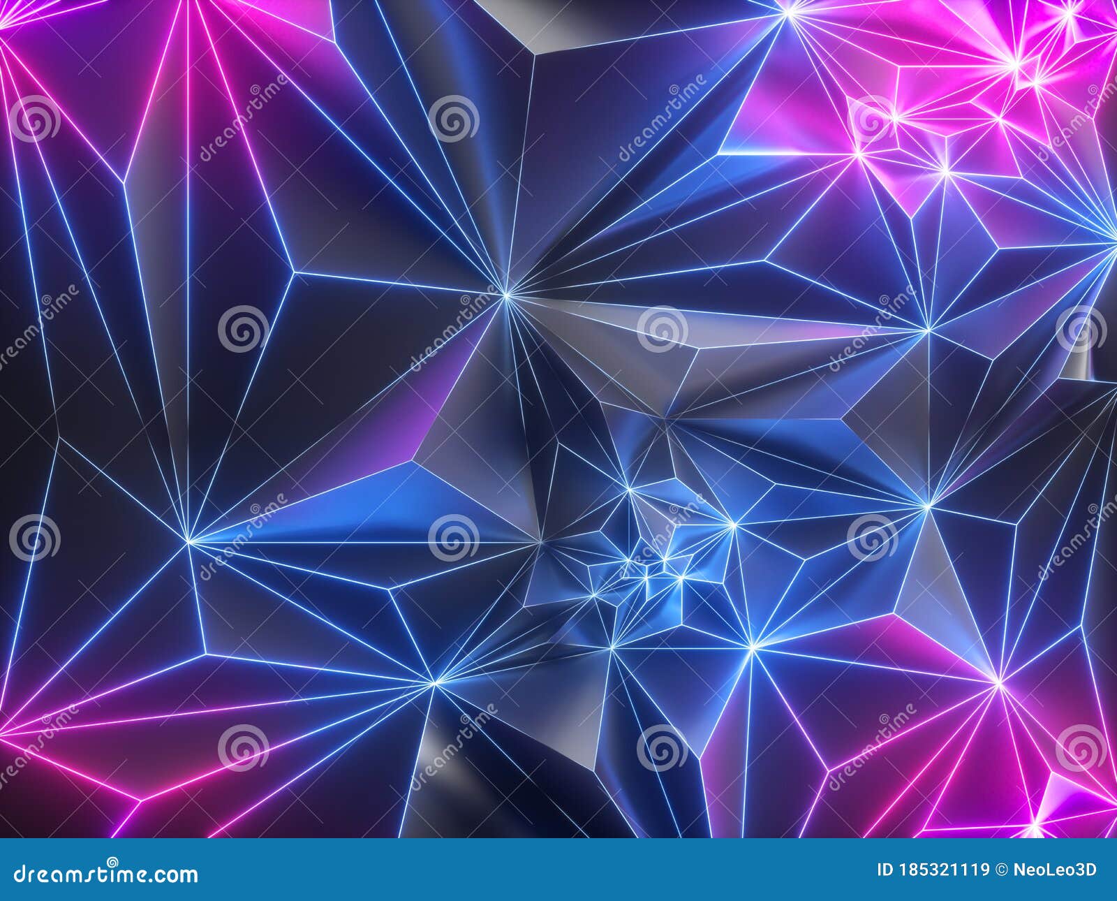 3d渲染 粉红色蓝色霓虹色结晶背景 多边形网格 发光光 多面纹理库存例证 插画包括有蓝色 混乱