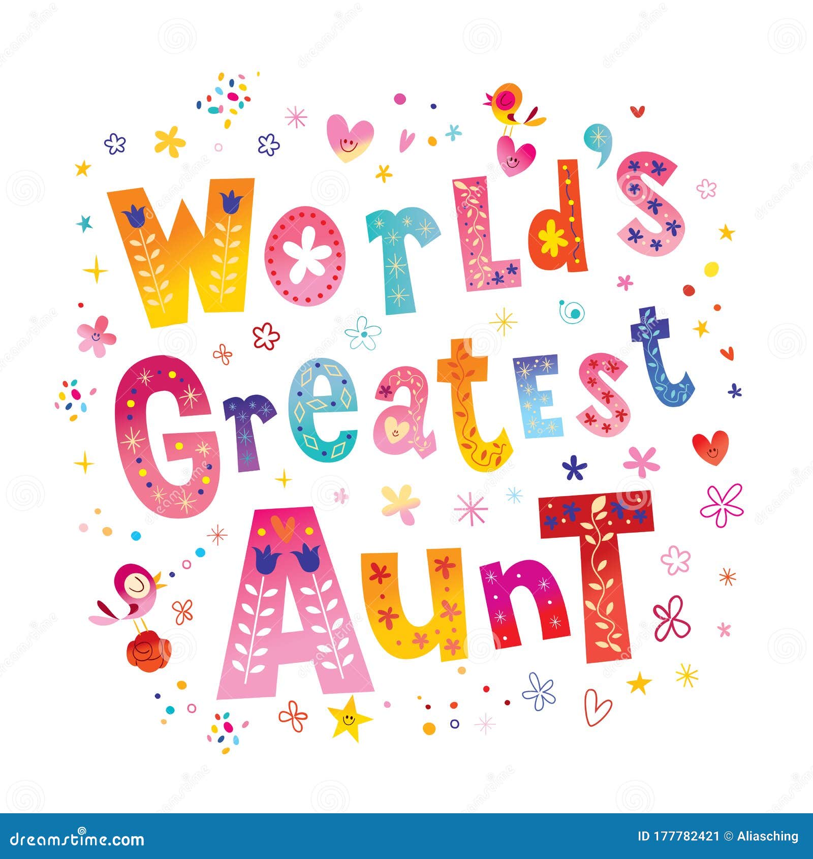 I Love My Aunt Hand Drawn Vector Illustration In Cartoon Comic Style Beautiful Woman Holding