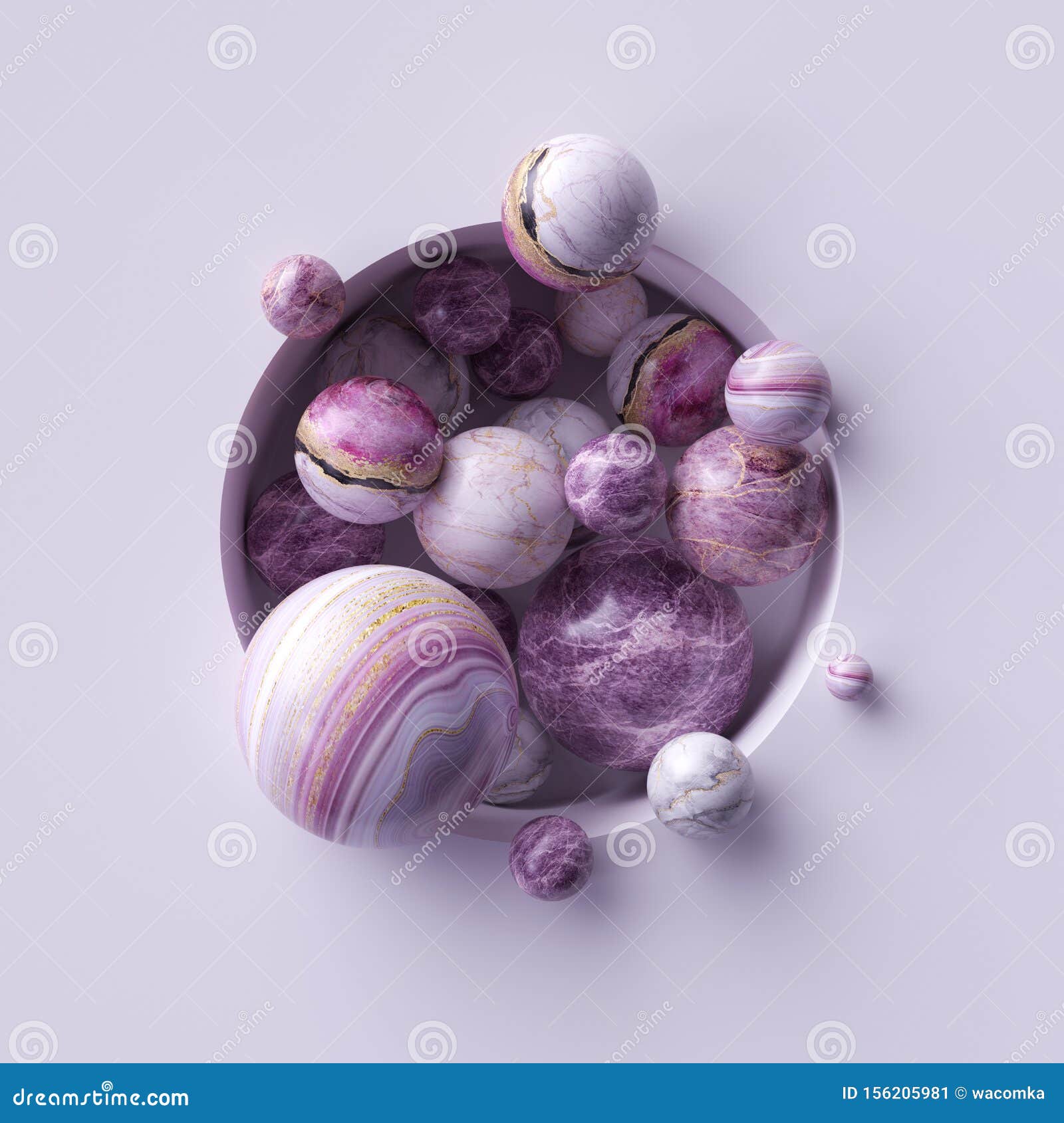 3d Abstract Background, Assorted Pink Marble Balls Inside Round White