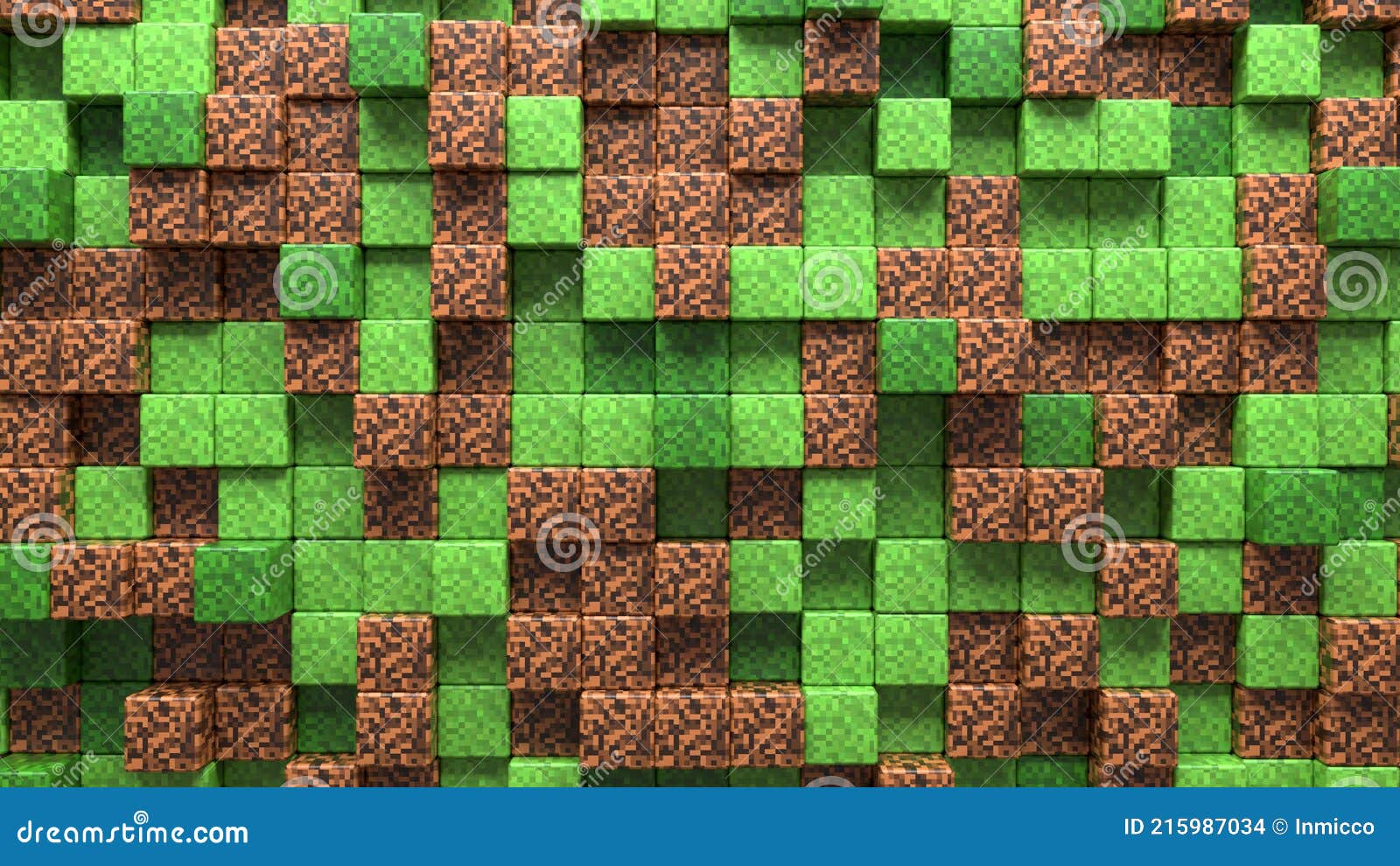 3D Abstract Cubes. Video Game Geometric Mosaic Waves Pattern. Construction  of Hills Landscape Using Brown and Green Grass Block Stock Photo - Image of  landscape, graphic: 215987034