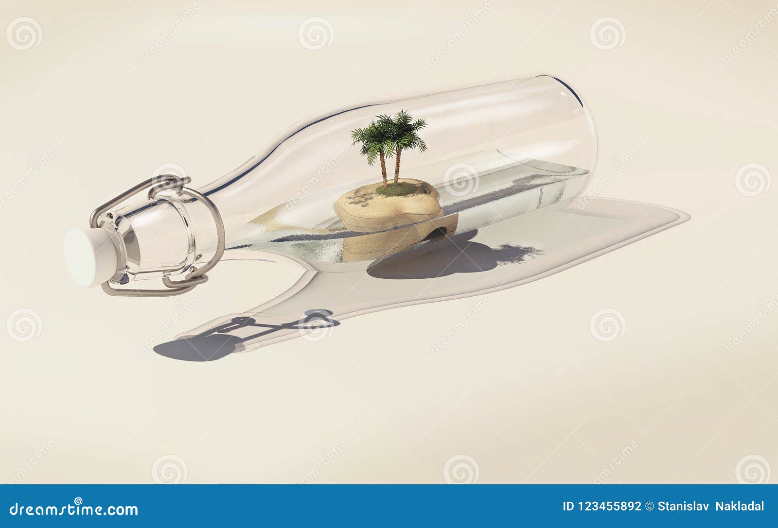3D Abstract Picture of Glass Bottle with Little Island Stock Illustration -  Illustration of nature, water: 123455892