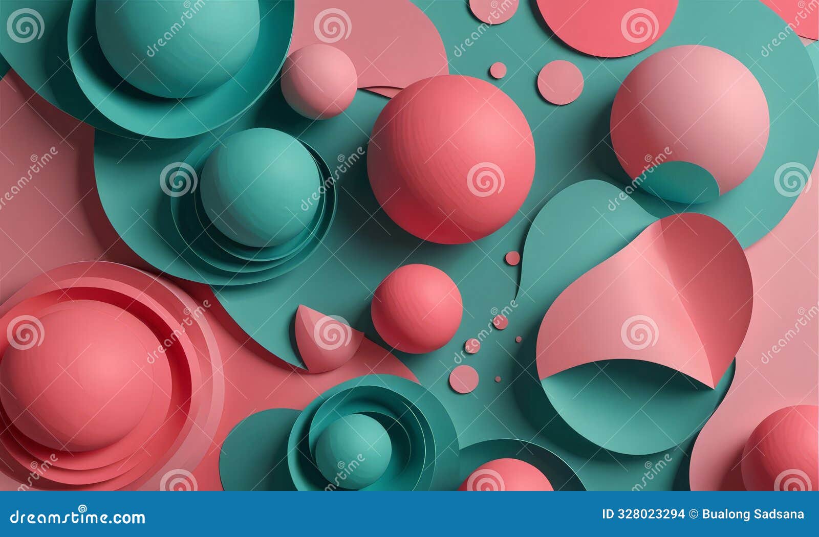 3D Abstract Shapes in Pink, Blue, and Green, with Overlapping 