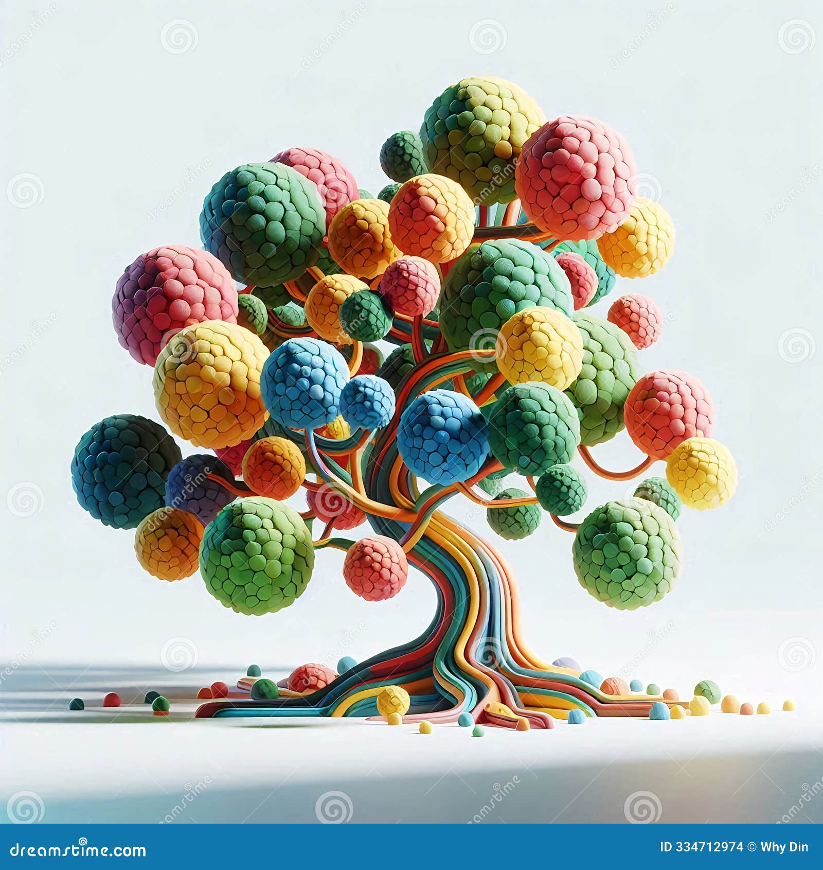 3d abstract tree with colorful and white background