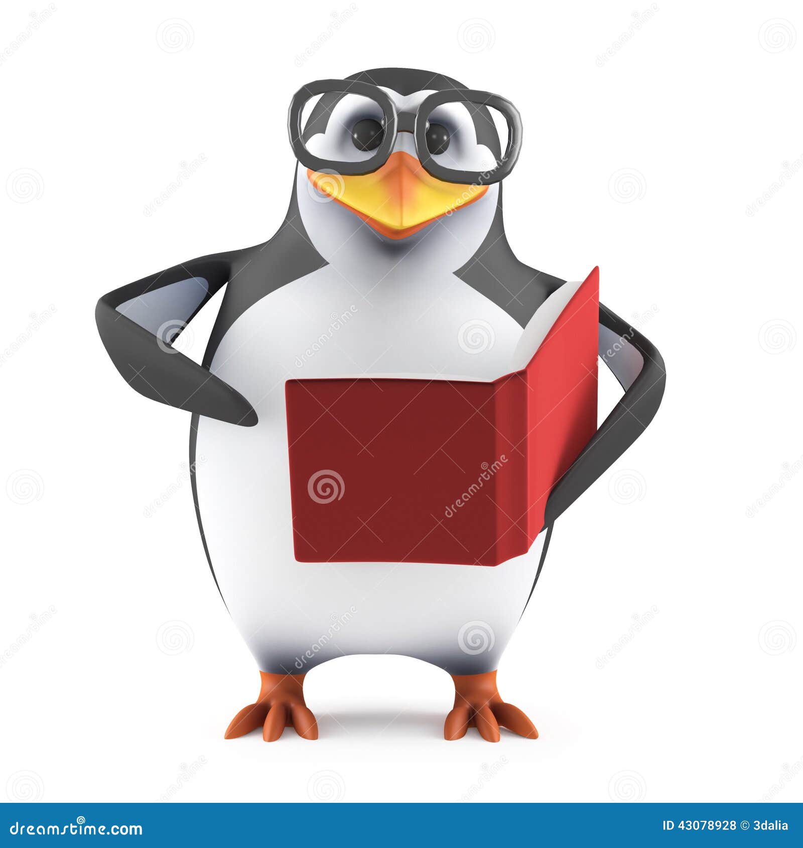 3d Penguin in sunglasses peeps over a blank page Illustration Stock