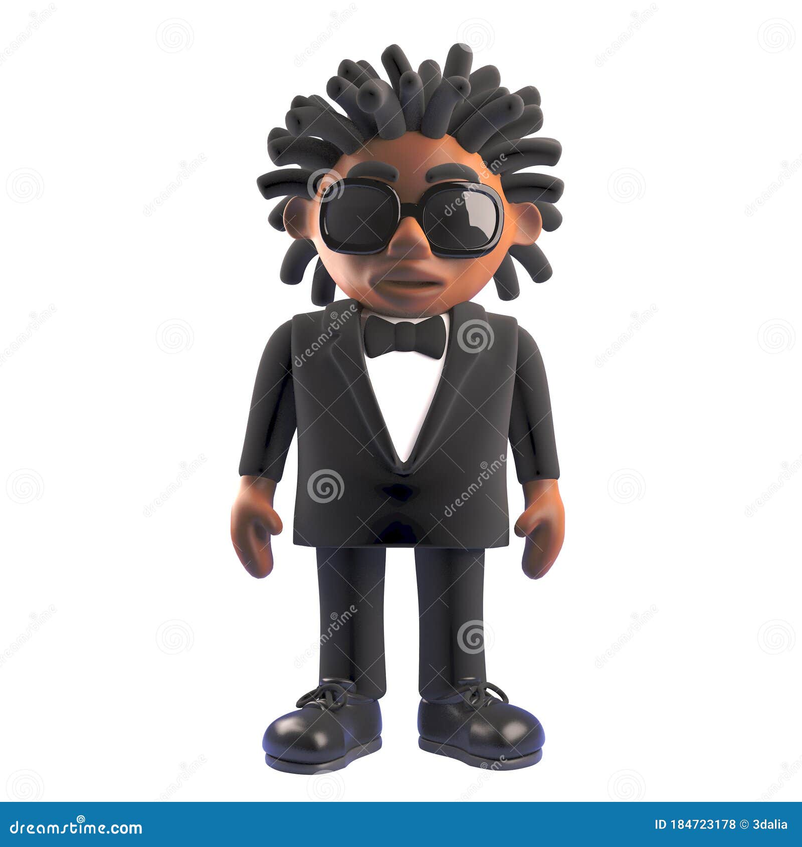 3d african american singer entertainer in tuxedo stands ready