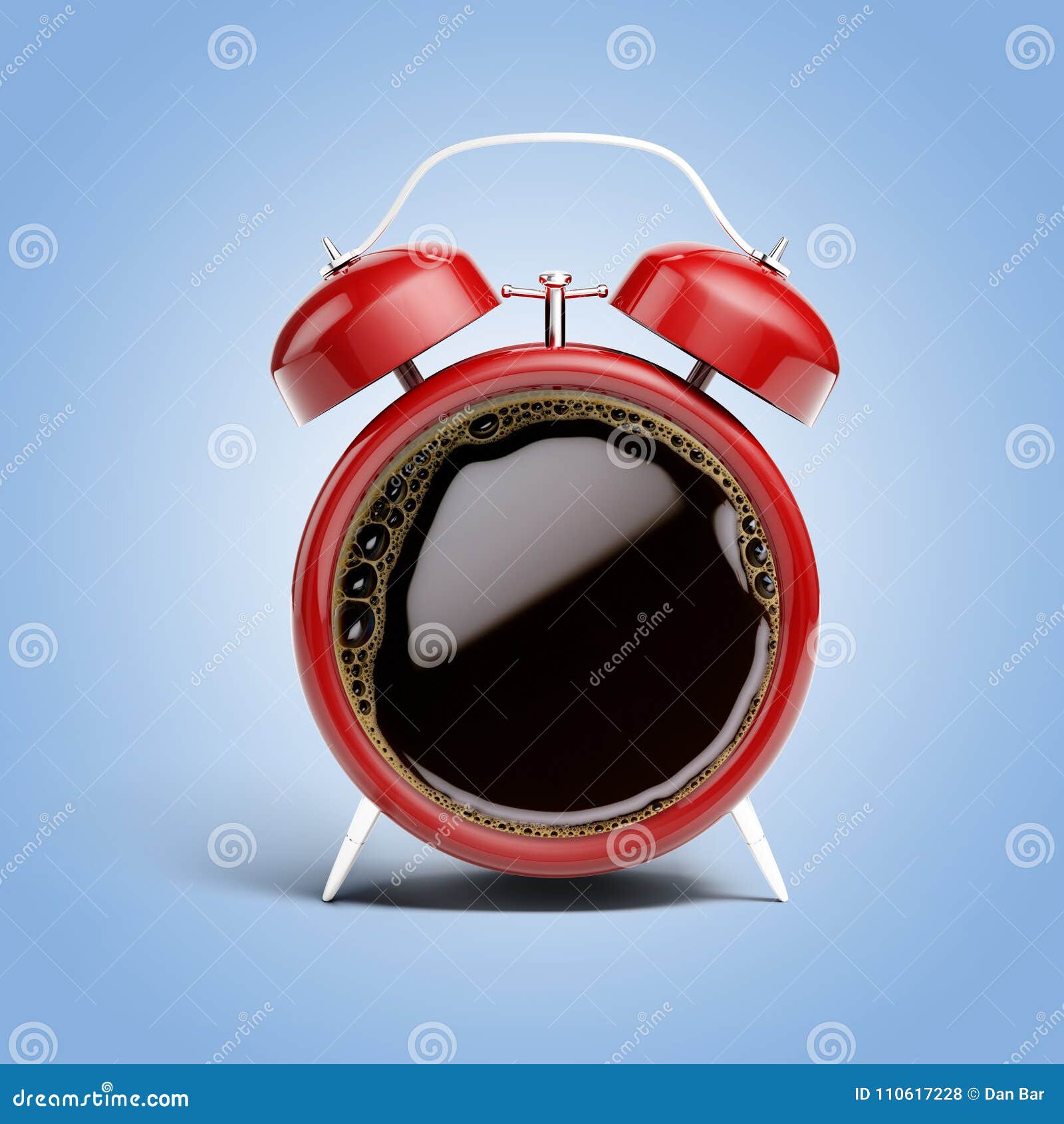 3d Alarm Clock with Black Coffee Stock Illustration Illustration of