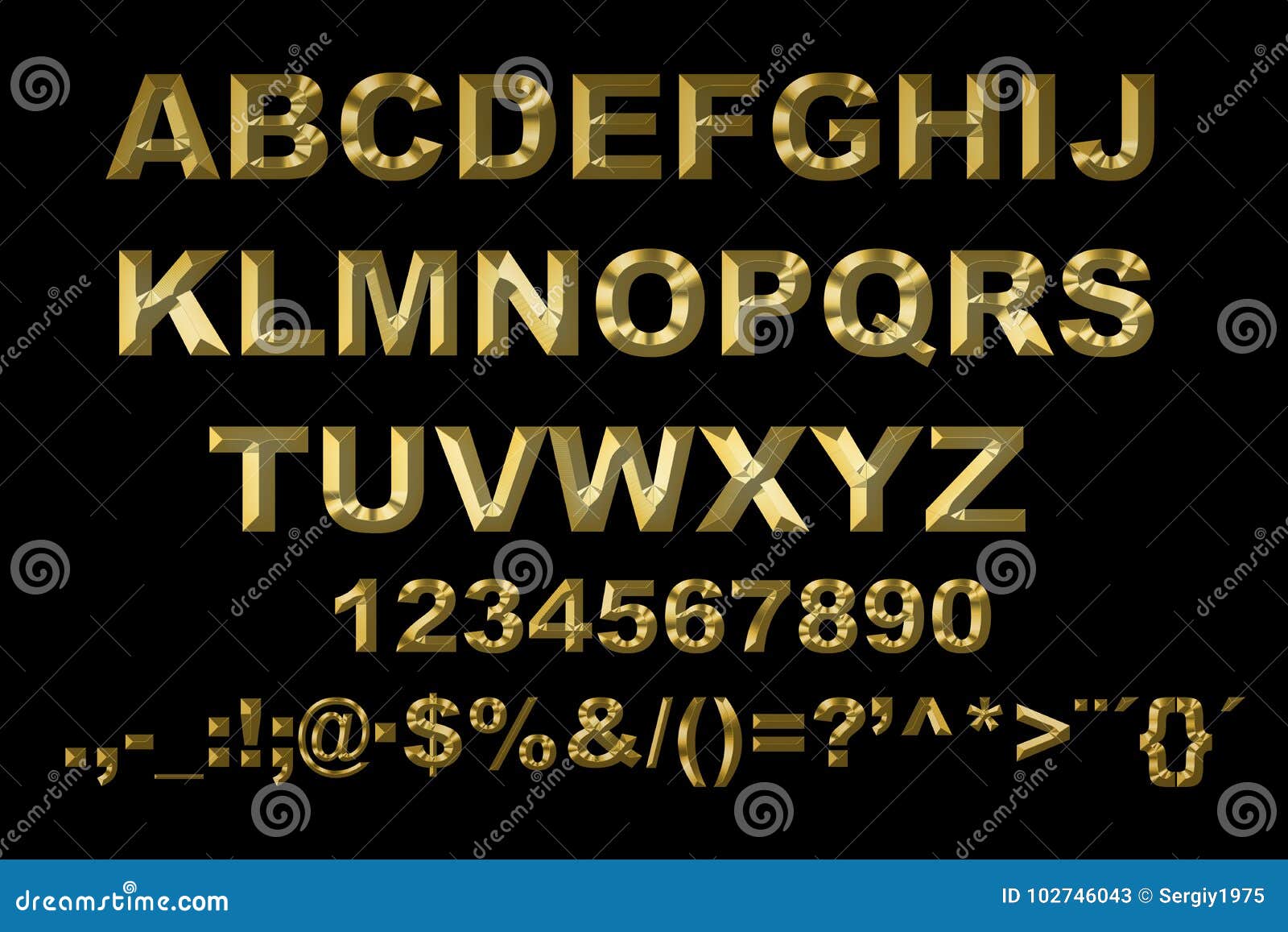 3d Alphabet with Gold Letters on a Black Background Stock Illustration