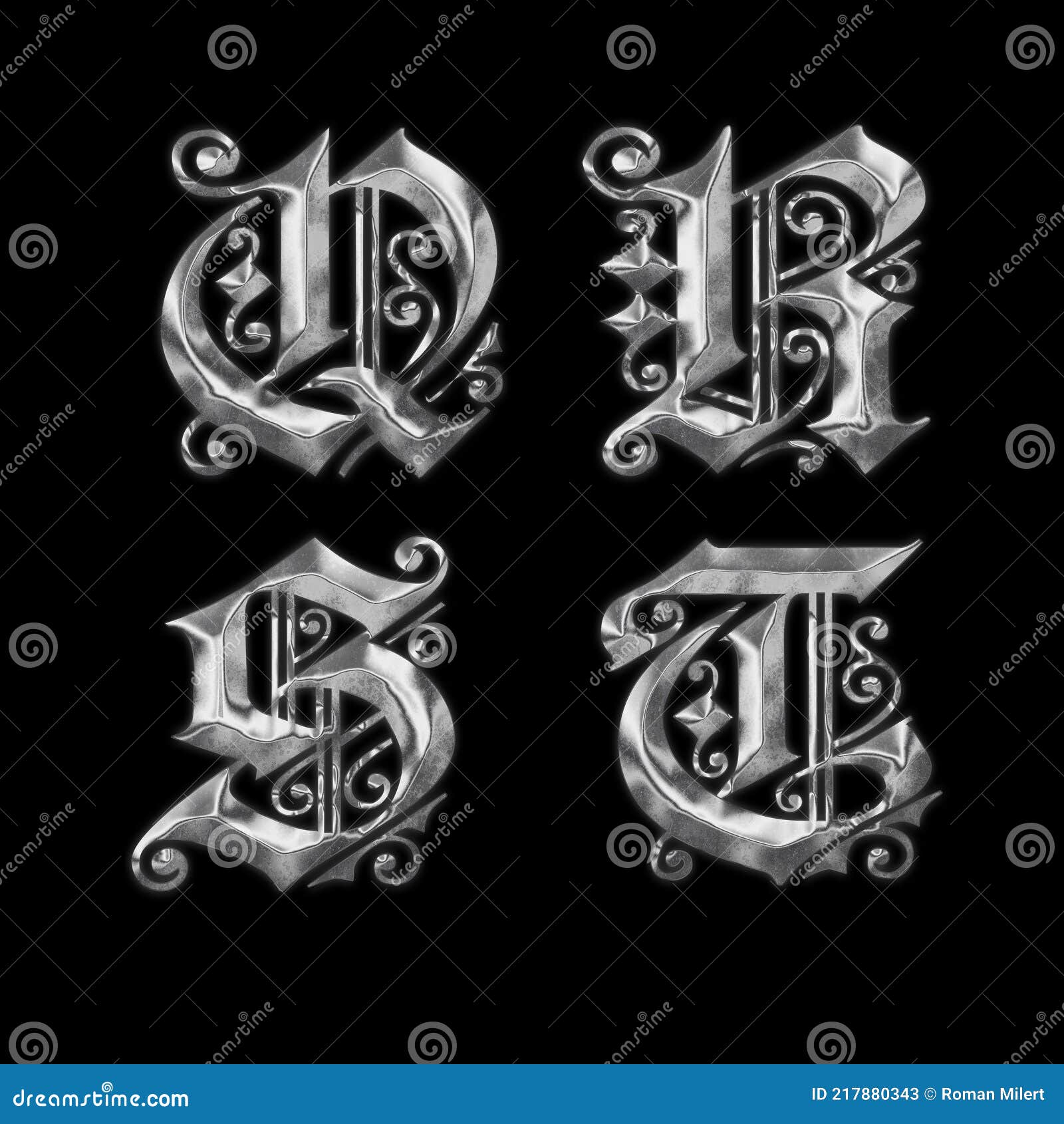 3d Altes Gotisches Metall Großbuchstabe Alphabet Buchstaben Qt