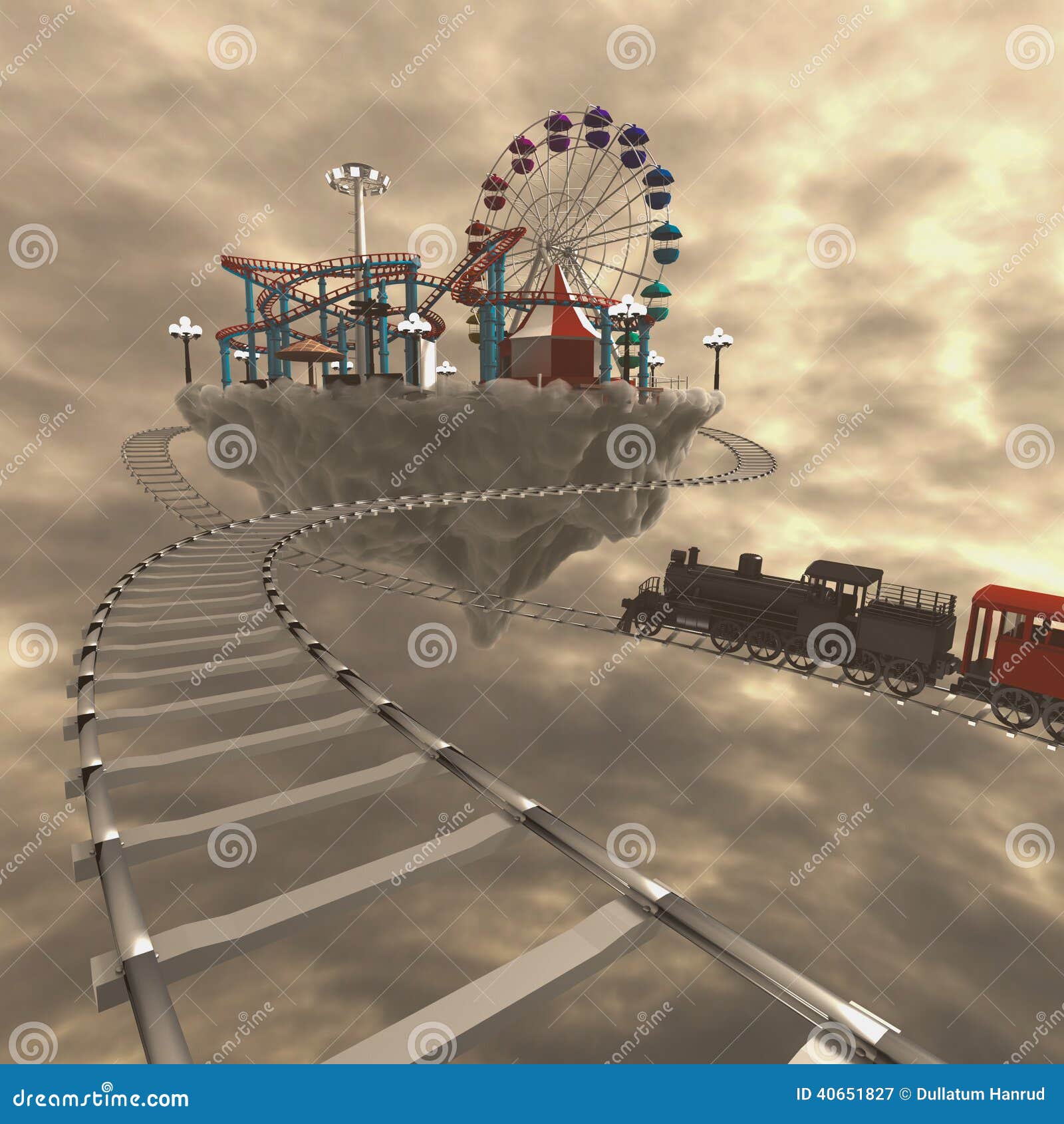 3d amusement park on clouds.