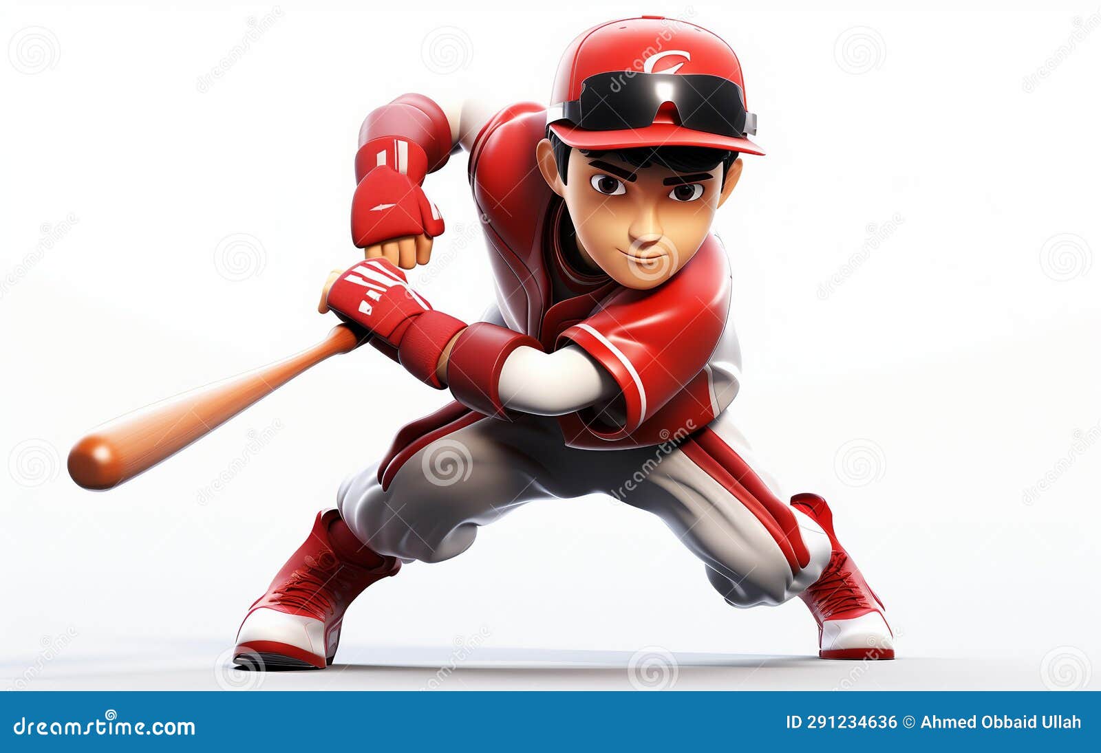 3D Animated Baseball Player in Red Uniforms. Generative by Ai Stock
