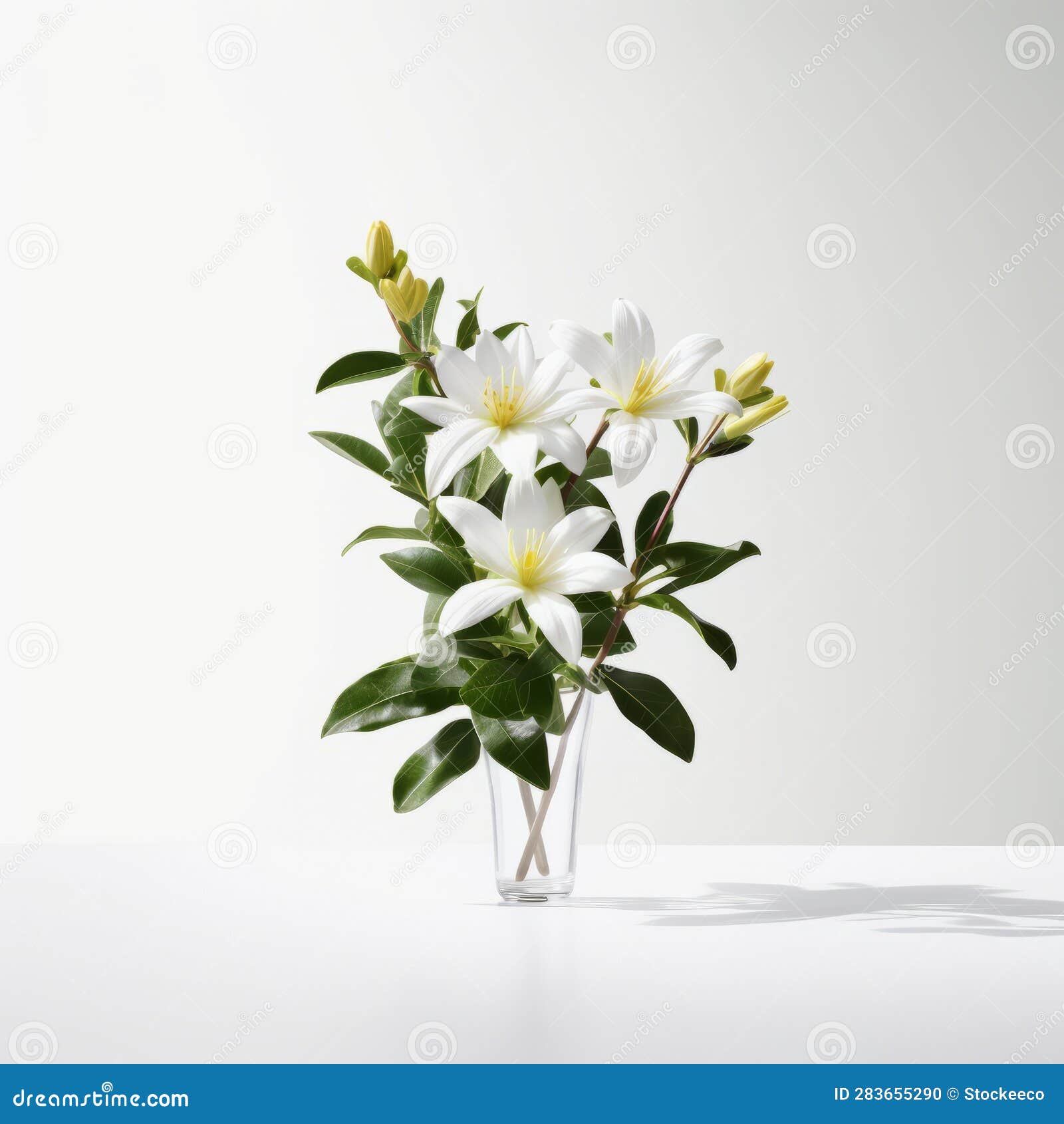 minimal retouching: lilies in clear vase on bright table