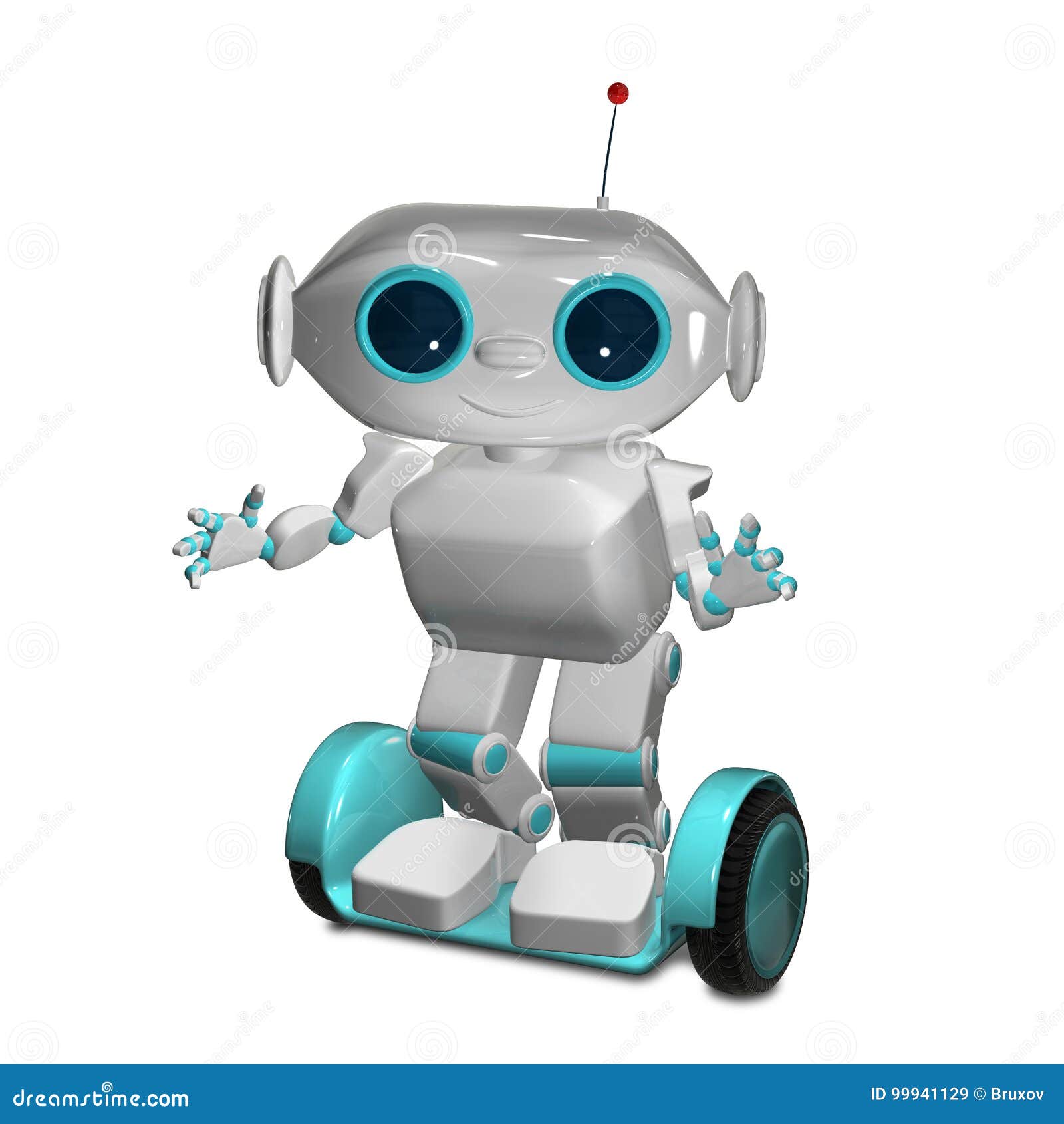 3d Animation White Robot on Scooter Stock Image Illustration of