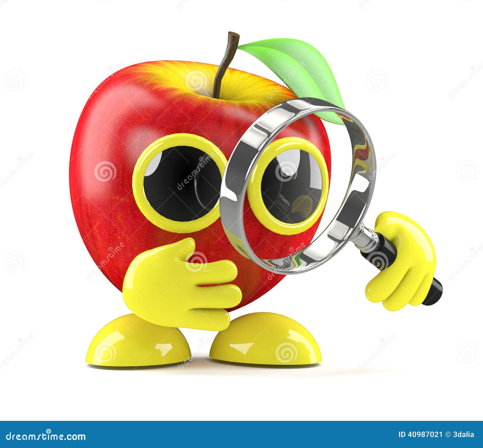3d Apple magnifying glass stock illustration. Illustration of natural