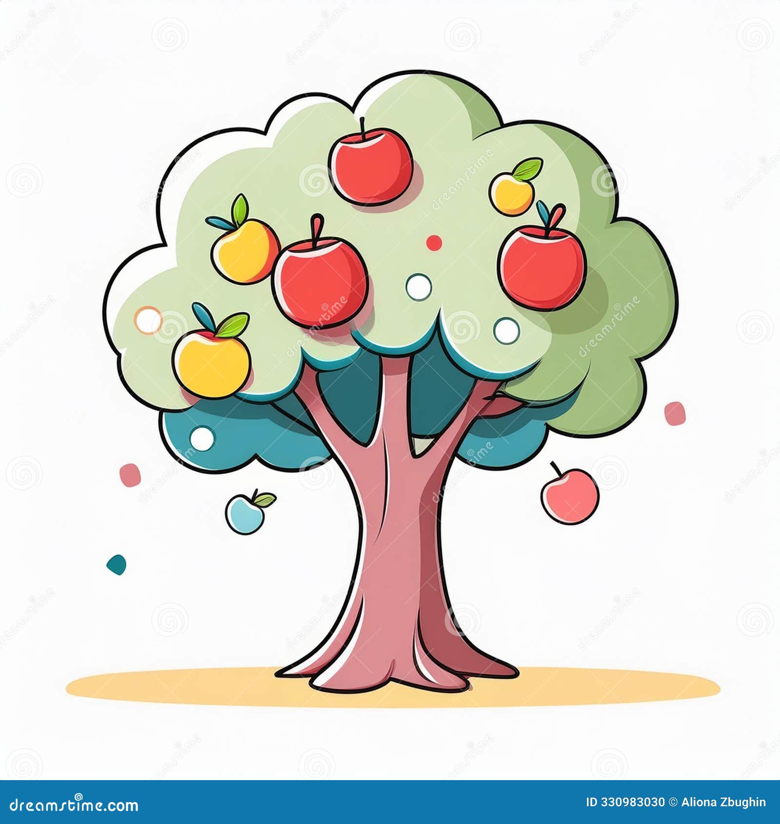a 2d apple tree with a white background