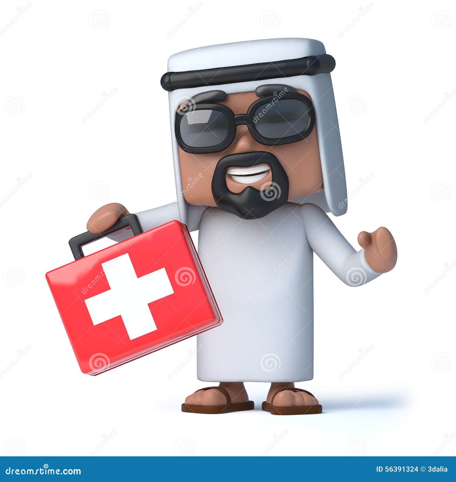 3d Arab Has a First Aid Kit Stock Illustration Illustration of render