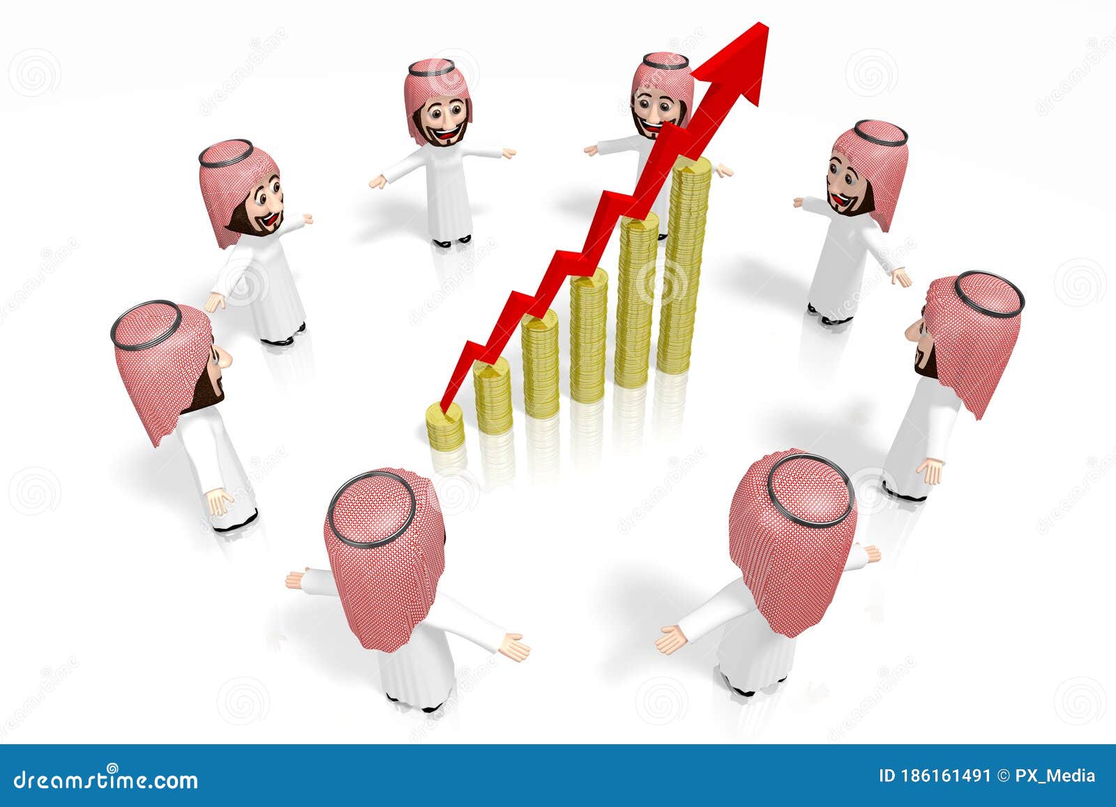 3d arabs - cartoon characters, growth chart