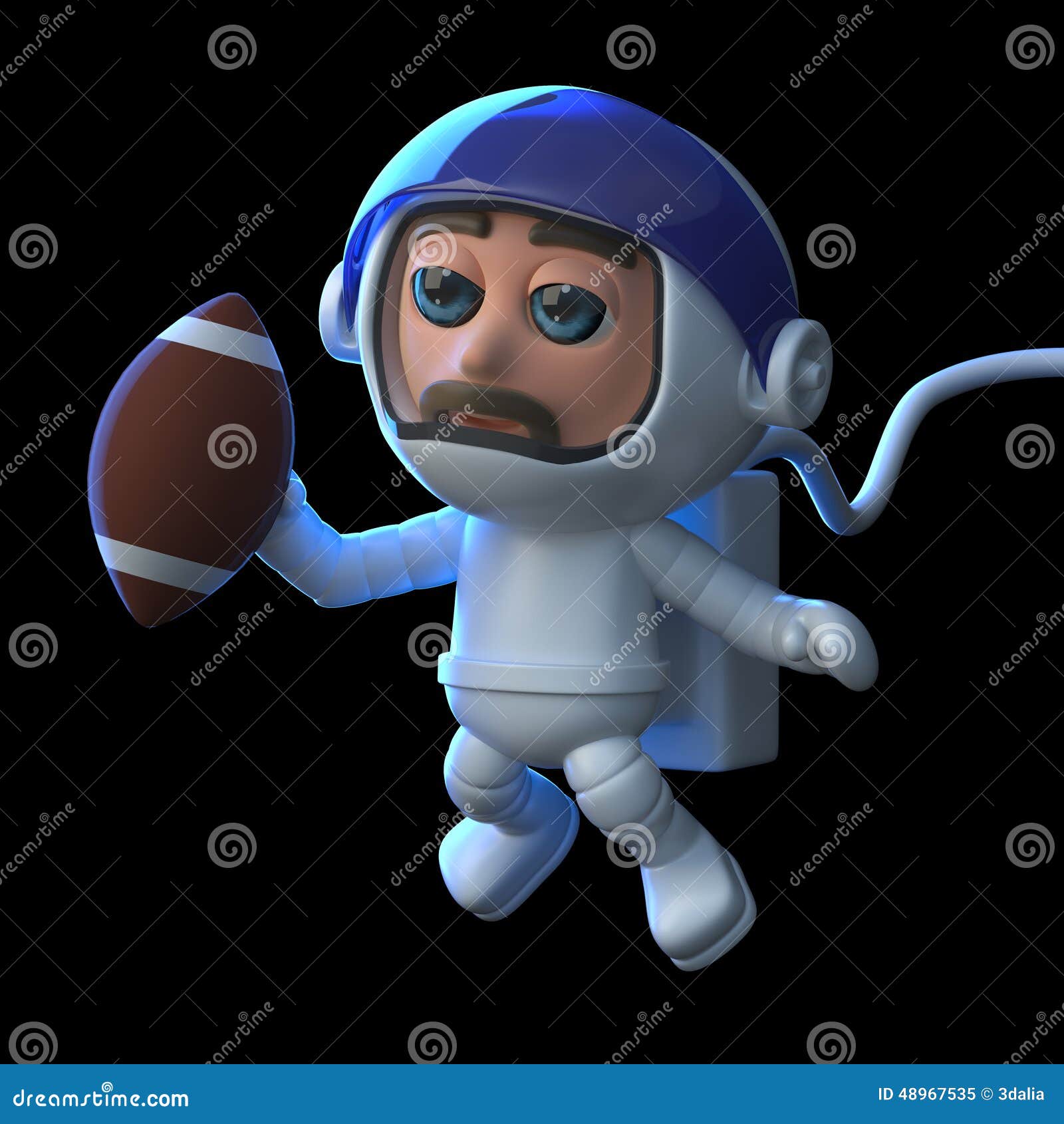 3d Astronaut Plays Football in Space Stock Illustration Illustration