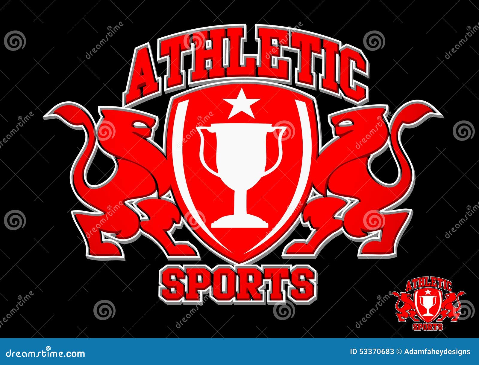 3D Athletic Sports Red Emblem on Black Background Stock Vector