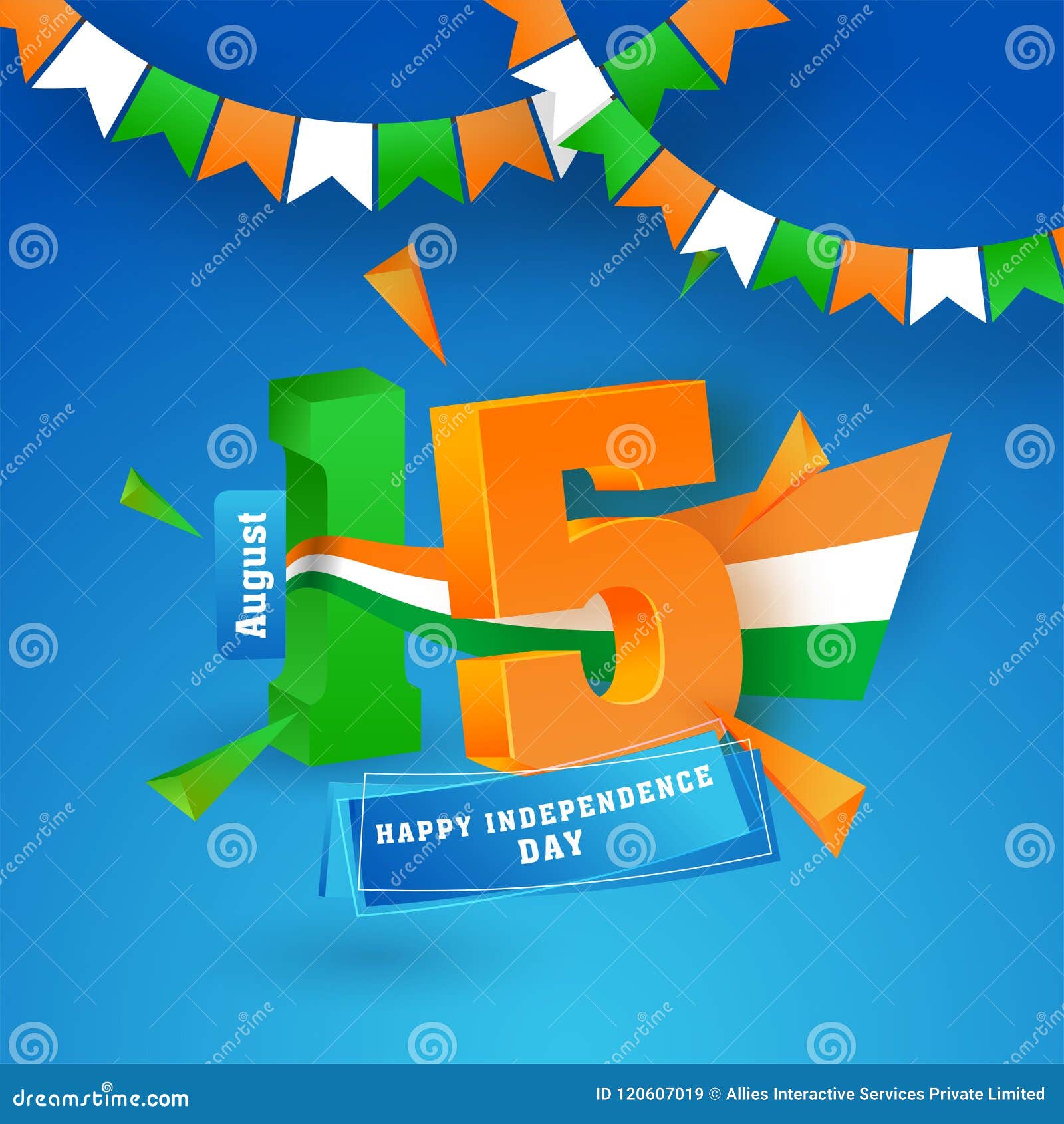3D 15 August Happy Independence Day Text on Shiny Blue Backgro ...