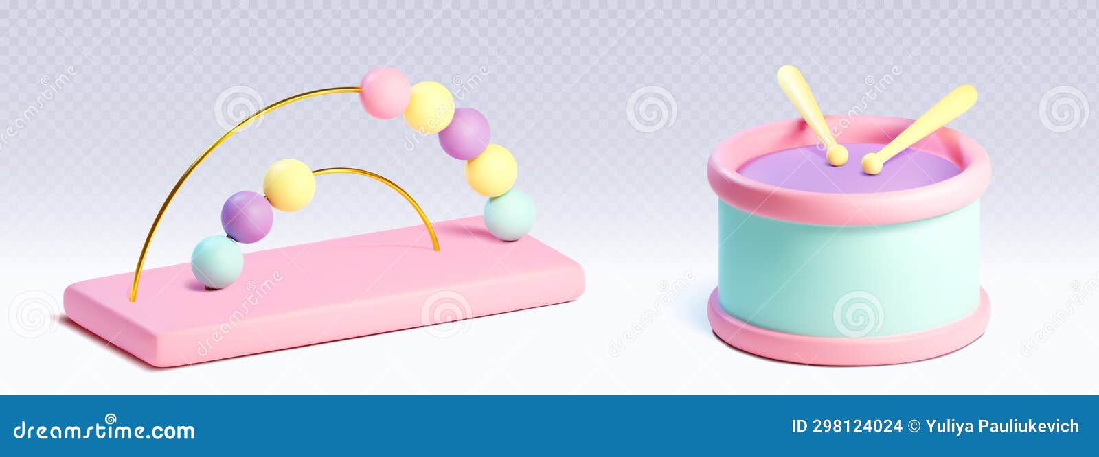 3d baby toy cute object set with drum  icon