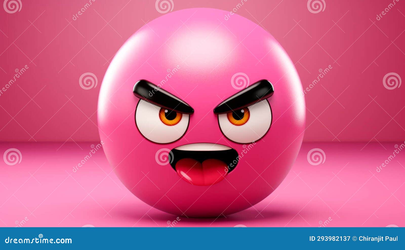 3D Ball Emoji Character in Angry Emotion Action Stock Illustration
