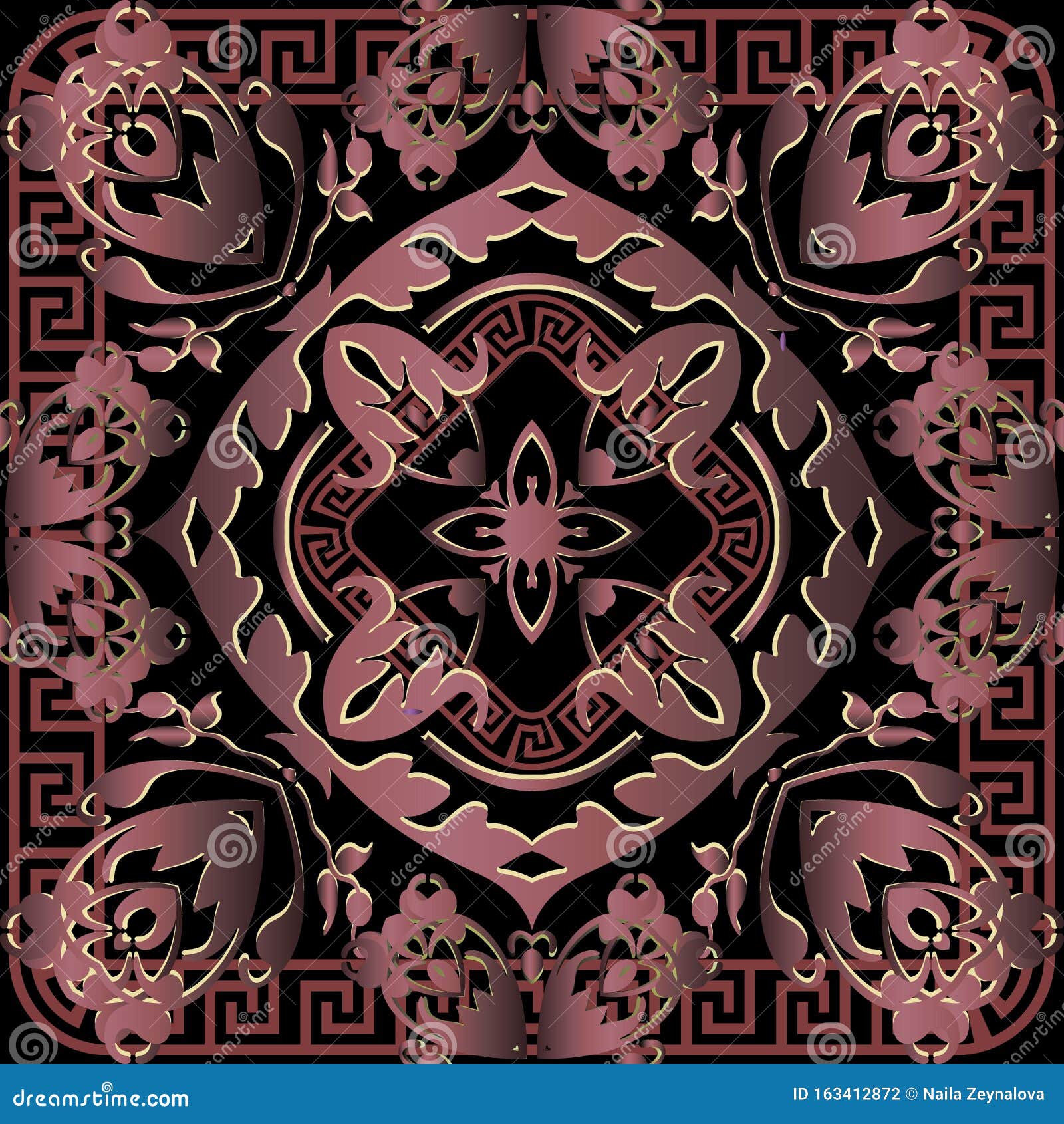 3d Barockvektornahtloses Muster Griechische Maander Ornamente Ziergegend Damask Blumenoberflache Vektor Abbildung Illustration Von Muster Ornamente