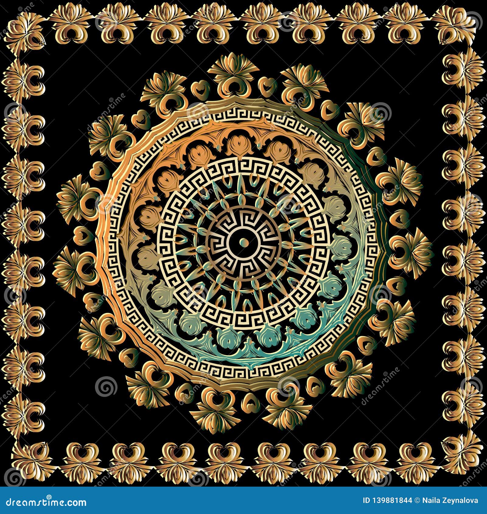 Download 3d Baroque Vector Mandala Pattern. Floral Antique Square ...