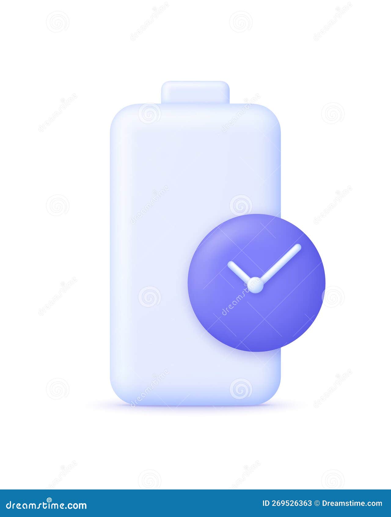 3D Battery Time Icon. Long Battery Life. Battery Runtime, Extend