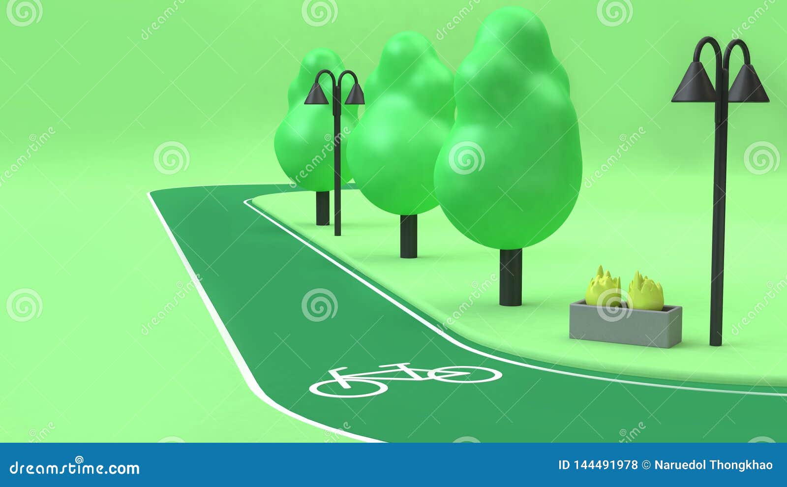 Bike Lane Green Parks Low Poly Trees 3d Rendering Cartoon  Style,transportation Nature Save Environment Concept Stock Illustration -  Illustration of rendering, road: 144491978