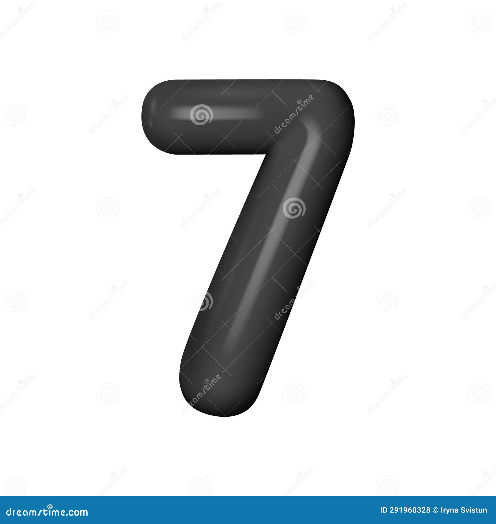 3D Black Number 7. Black Realistic Plastic Number with Highlights Stock
