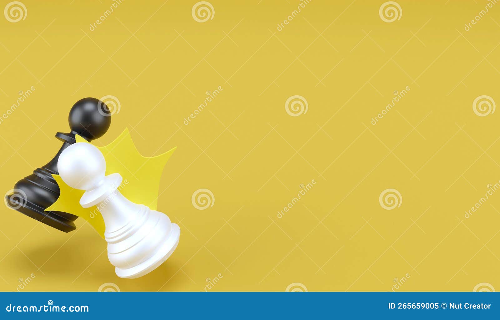 3d black pawn vs white pawn on yellow background and copy space , 3d rendering chess piece and business competition concept