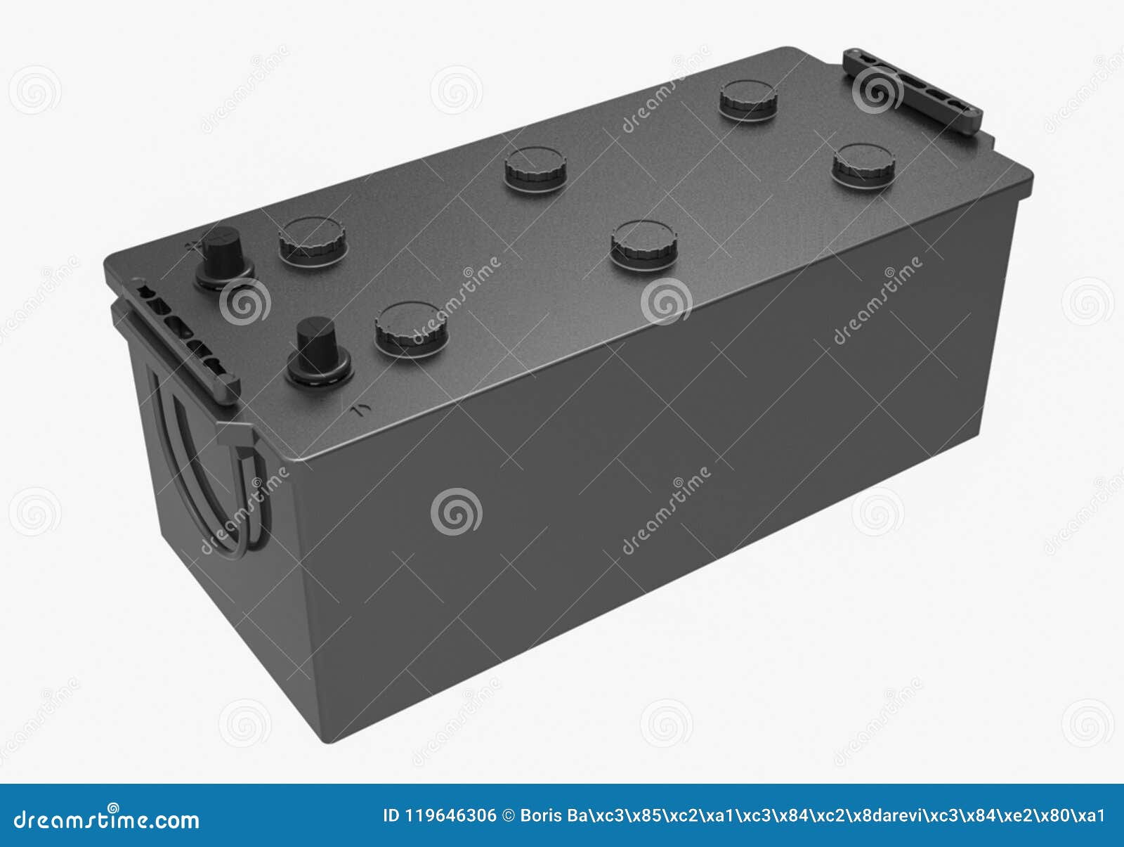 3D Black Truck Battery With Black Terminals On White Stock Illustration