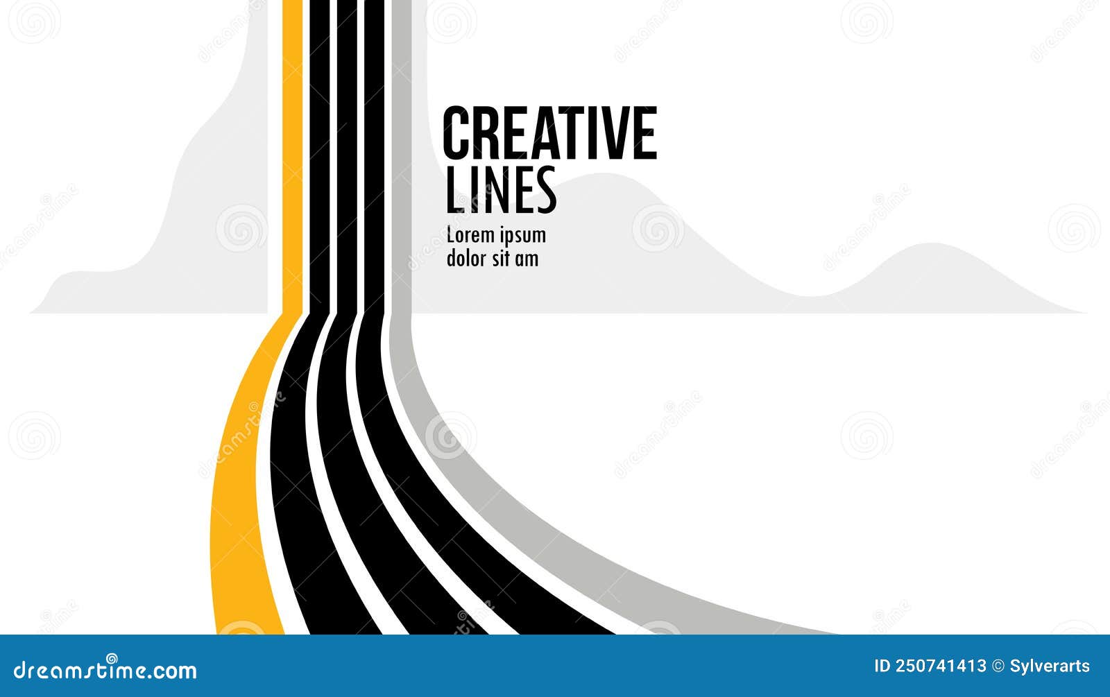 3D Black and White Lines in Perspective with Yellow Elements Abstract