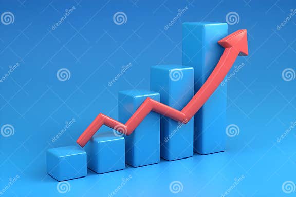 3D Blue Blocks with Red Arrow Entwining, Signifying Growth on a Solid ...