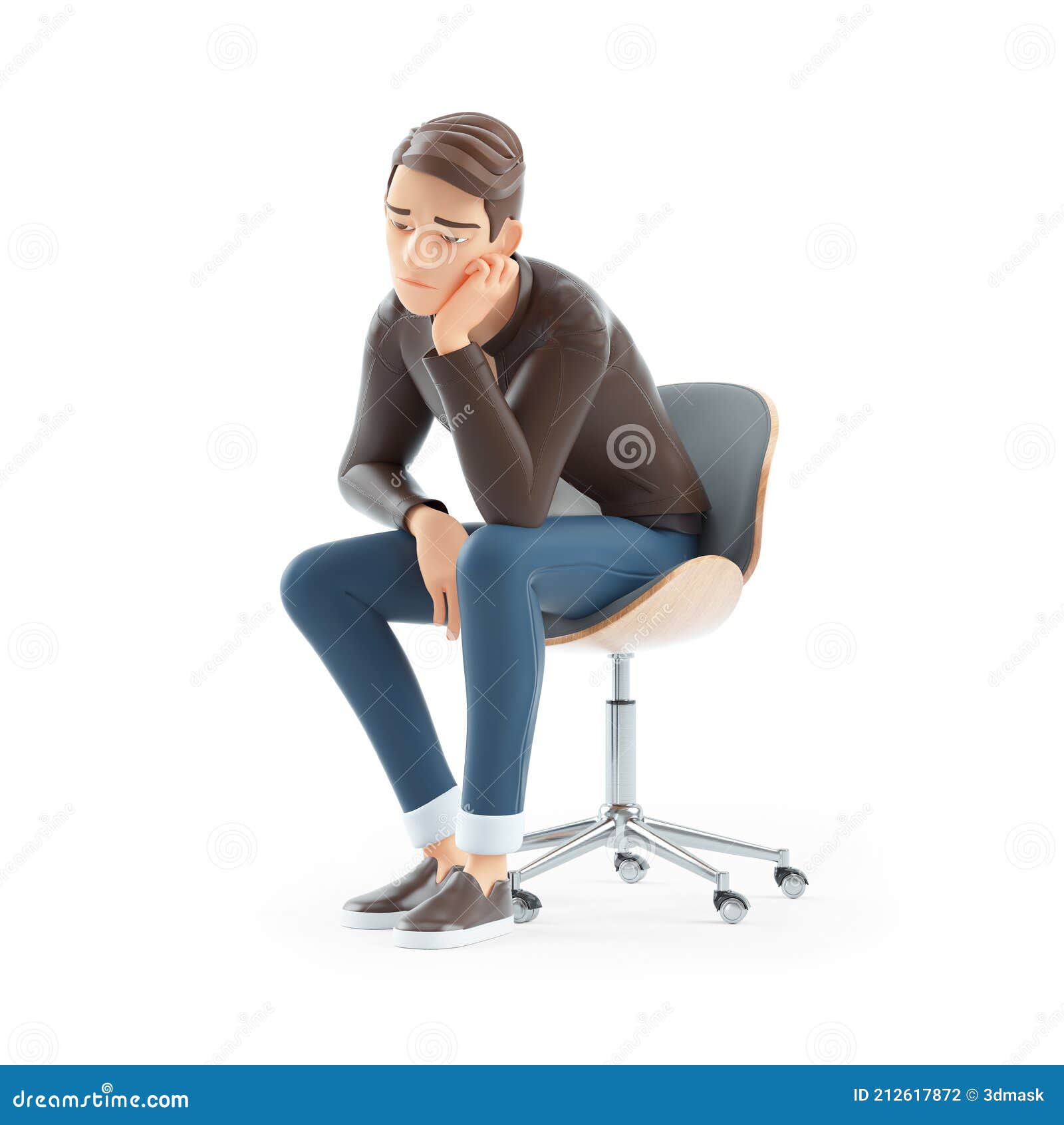 3d Bored Cartoon Man Sitting on Chair Stock Illustration - Illustration of  character, chair: 212617872