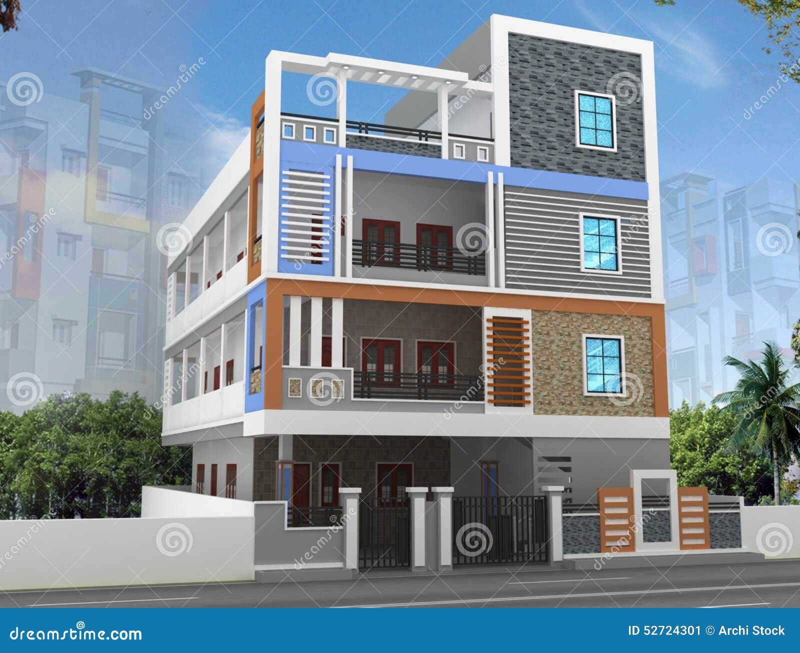 3D Building Elevation Design Stock Illustration - Image ...